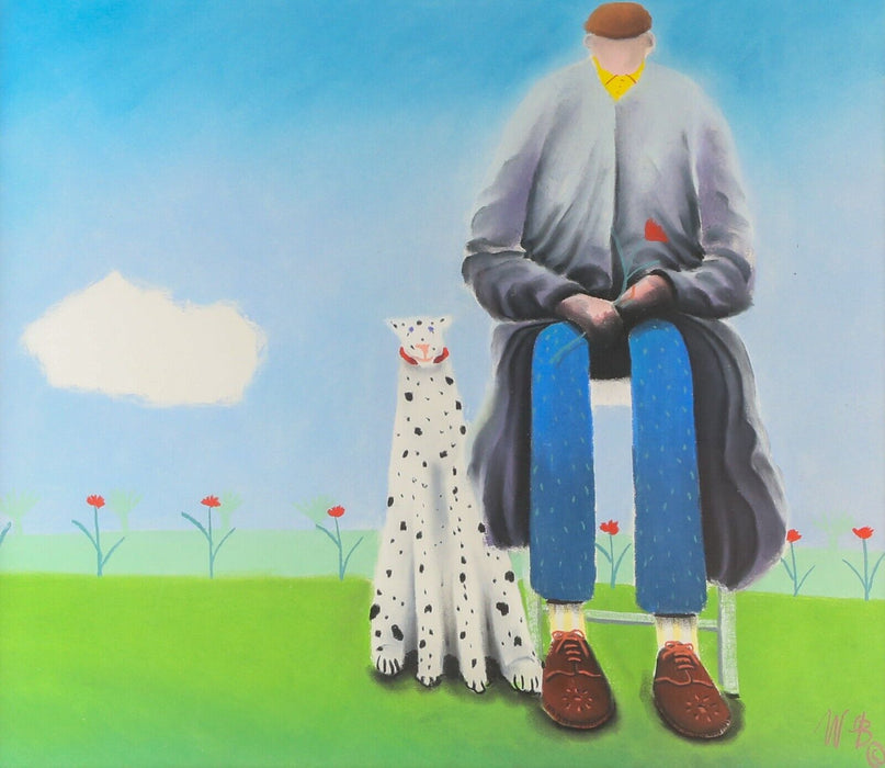 MACKENZIE THORPE, 'MAN AND DOG', ORIGINAL PASTEL, HALCYON GALLERY, SIGNED