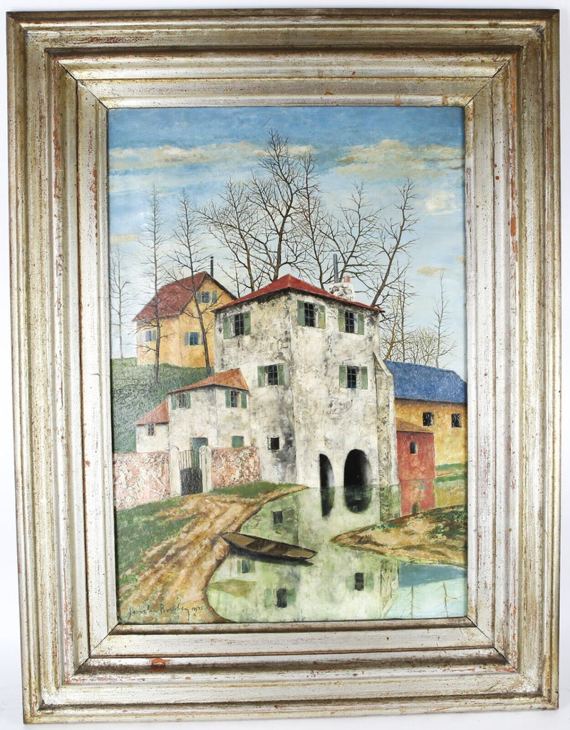 JOSSELIN REGINALD COURTENAY BODLEY, FRENCH RIVERSIDE HOUSES, OIL PAINTING SIGNED