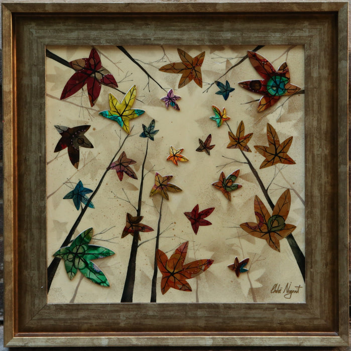 CHLOE NUGENT, 'VORTEX WOOD', TREE LEAVES, ORIGINAL MIXED MEDIA PAINTING, SIGNED