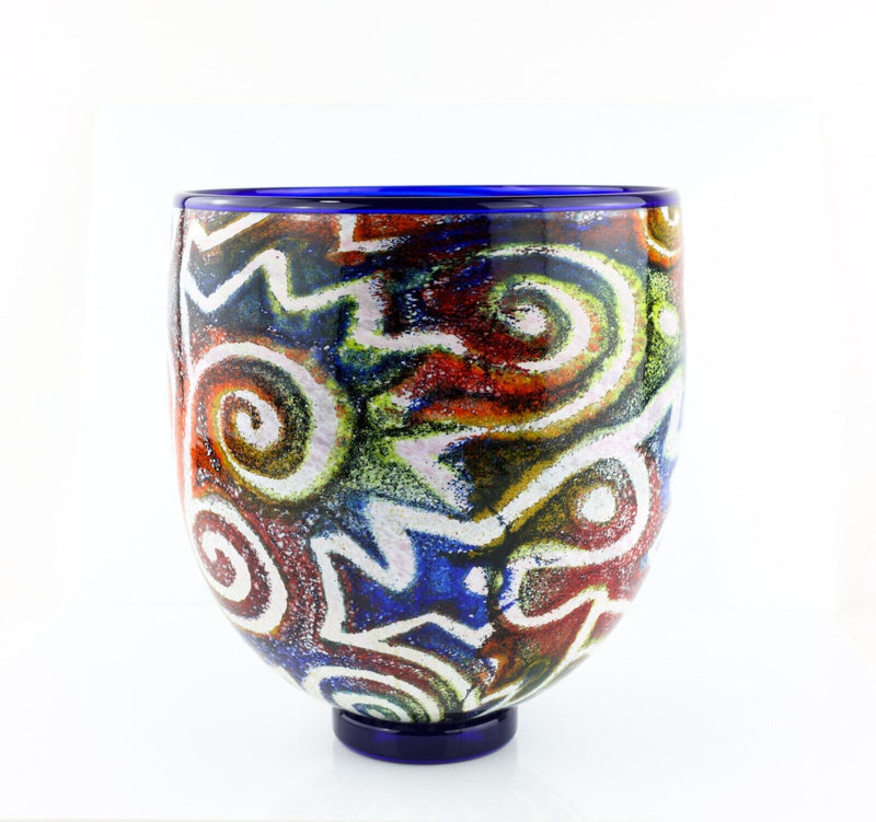 TIMOTHY HARRIS FOR ISLE OF WIGHT 'JAZZY' 2016 MULTICOLOUR/BLUE GLASS VASE SIGNED