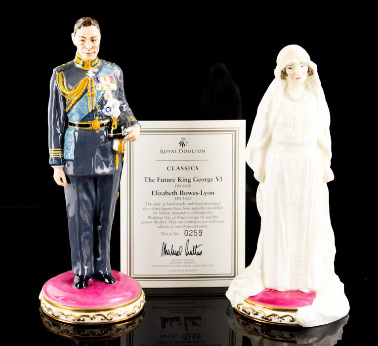 ROYAL DOULTON - FUTURE KING GEORGE VI HN4420 & QUEEN ELIZABETH HN4421 FIGURES