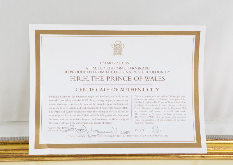 KING CHARLES III / PRINCE OF WALES 'BALMORAL CASTLE' SIGNED LIMITED EDITION PRINT 89/100