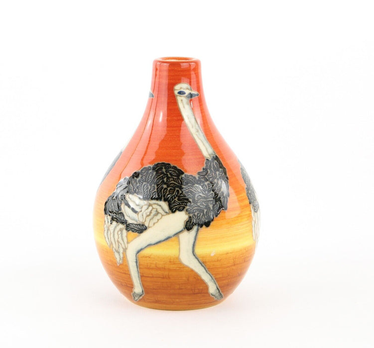 SALLY TUFFIN FOR DENNIS CHINAWORKS - OSTRICHES TUBELINED ANIMAL VASE