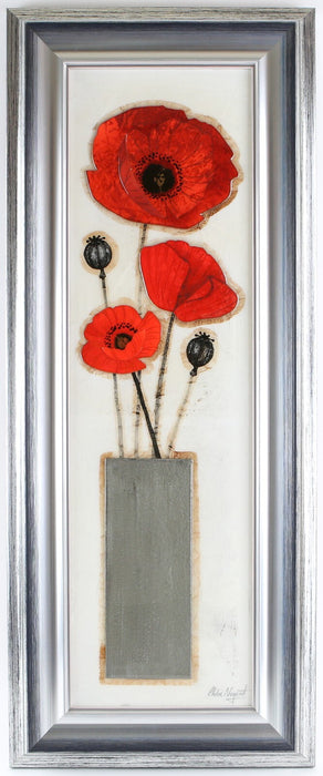 CHLOE NUGENT 'POPPY TRIO I' FLORAL FLOWERS ORIGINAL MIXED MEDIA PAINTING, SIGNED