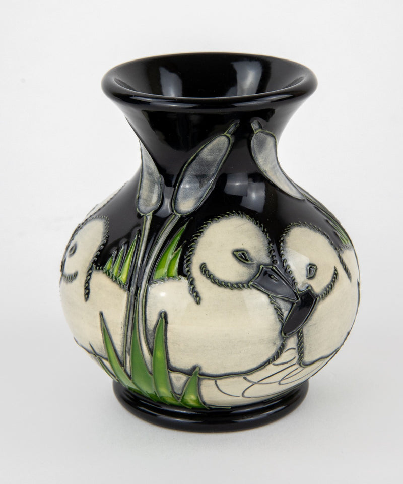MOORCROFT POTTERY 'CYGNETS' 2012 VICKY LOVATT BALUSTER VASE, BOXED