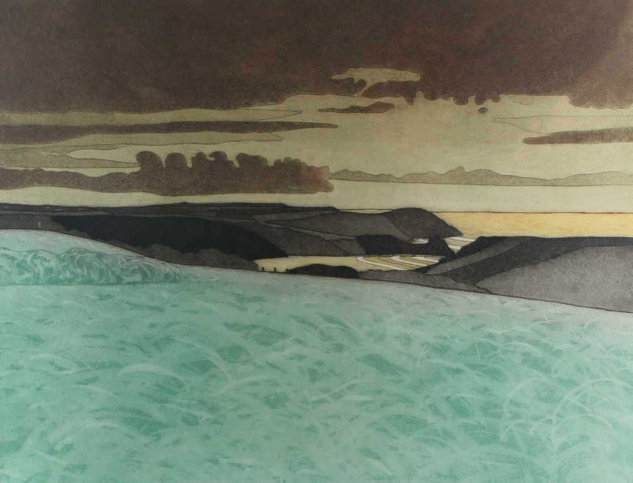 JOHN BRUNSDON 'EVENING LIGHT ON THE GOWER' LIMITED EDITION ETCHING PRINT, SIGNED