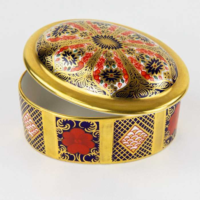 ROYAL CROWN DERBY - JAPANESE OLD IMARI 1128 OVAL LIDDED TRINKET JEWELLERY BOX