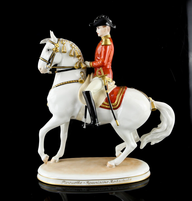 AUGARTEN VIENNA 'PIROUETTE SPANISCHE REITSCHULE' LIPIZZANER HORSE RIDER FIGURE