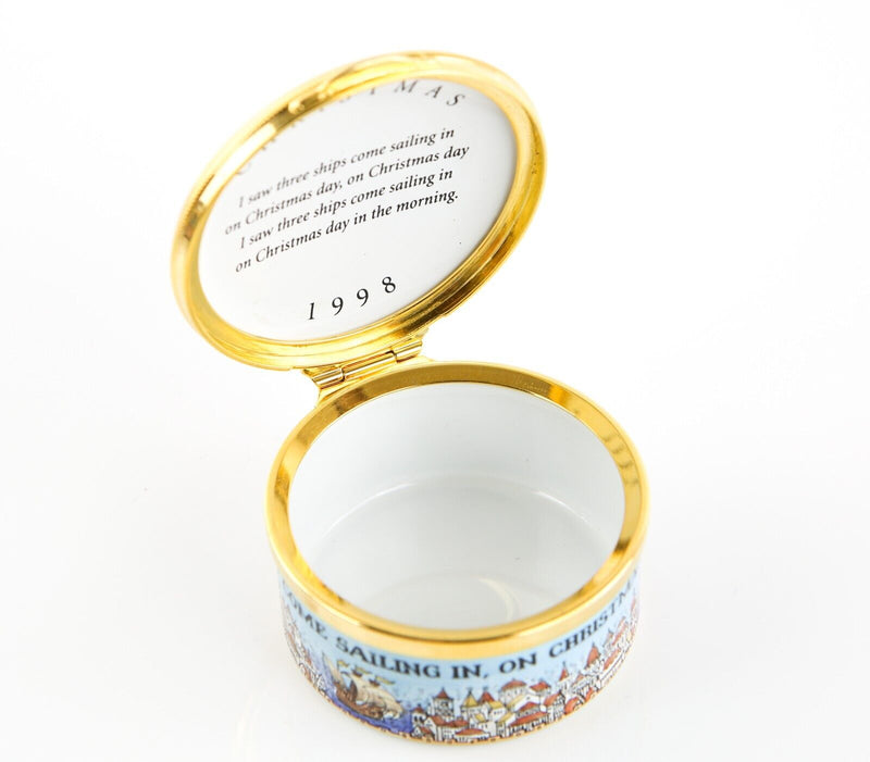 STAFFORDSHIRE 'I SAW THREE SHIPS, CHRISTMAS 1998' ENAMEL TRINKET PILL BOX
