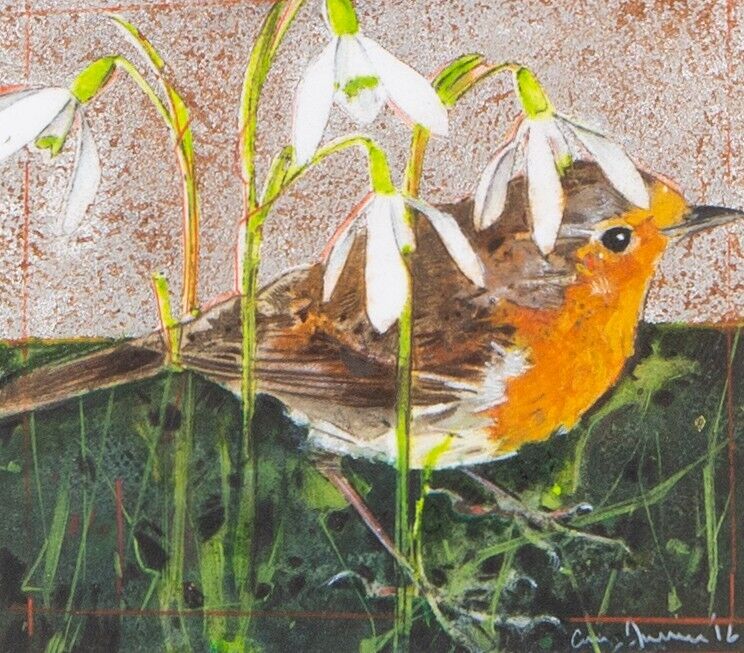 GARY ANDERSON RSW 'ROBIN & SNOWDROP' BIRD STUDY, ORIGINAL WATERCOLOUR, SIGNED
