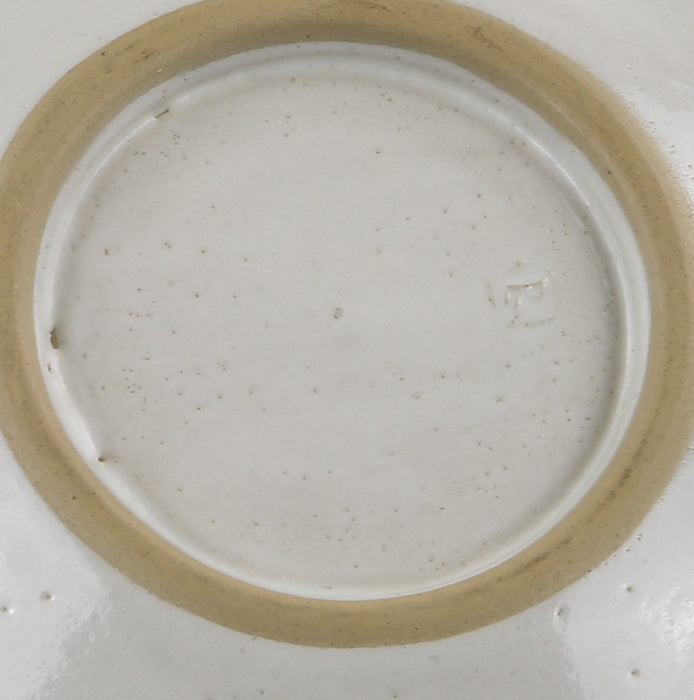 LUCIE RIE - SPECKLED WHITE & MANGANESE STONEWARE STUDIO POTTERY PLATE, SIGNED