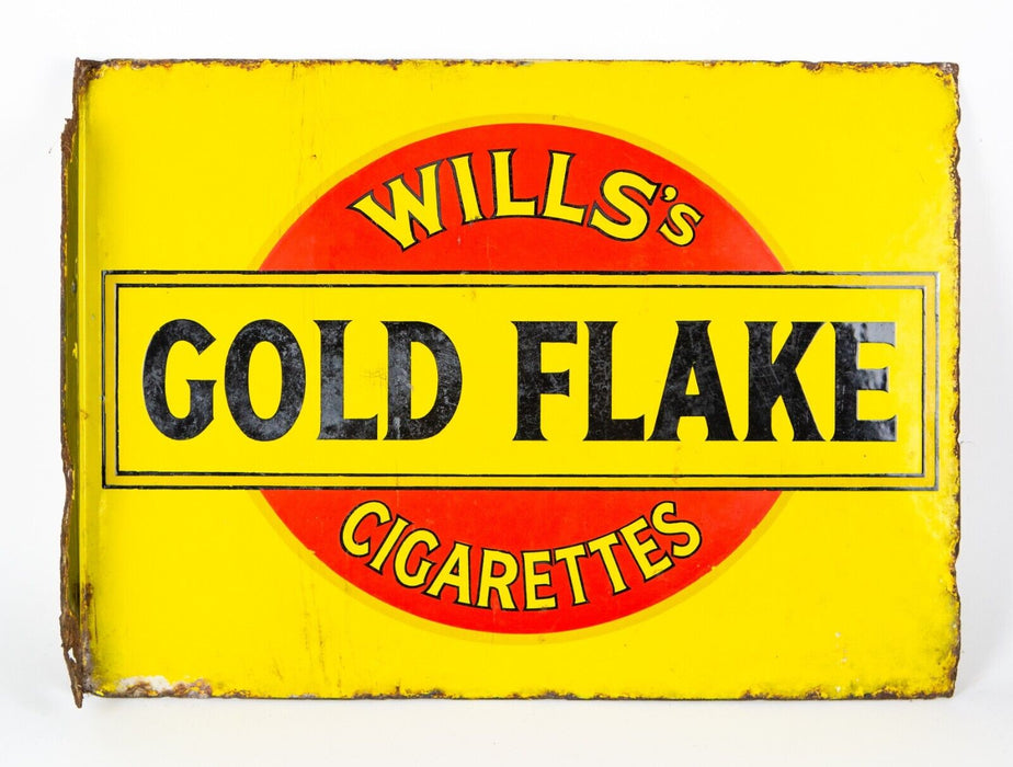 WILLS'S GOLD FLAKE CIGARETTES - VINTAGE 2-SIDED ENAMEL TOBACCO ADVERTISING SIGN