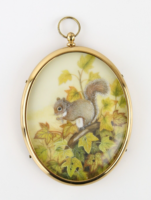 JOYCE ROGERSON 'GREY SQUIRREL' MINIATURE WATERCOLOUR PAINTING, SIGNED