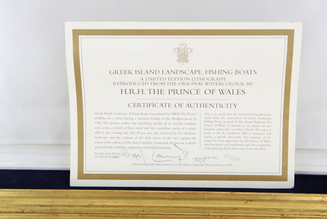 KING CHARLES III / PRINCE OF WALES 'GREEK ISLAND LANDSCAPE' SIGNED PRINT 81/100