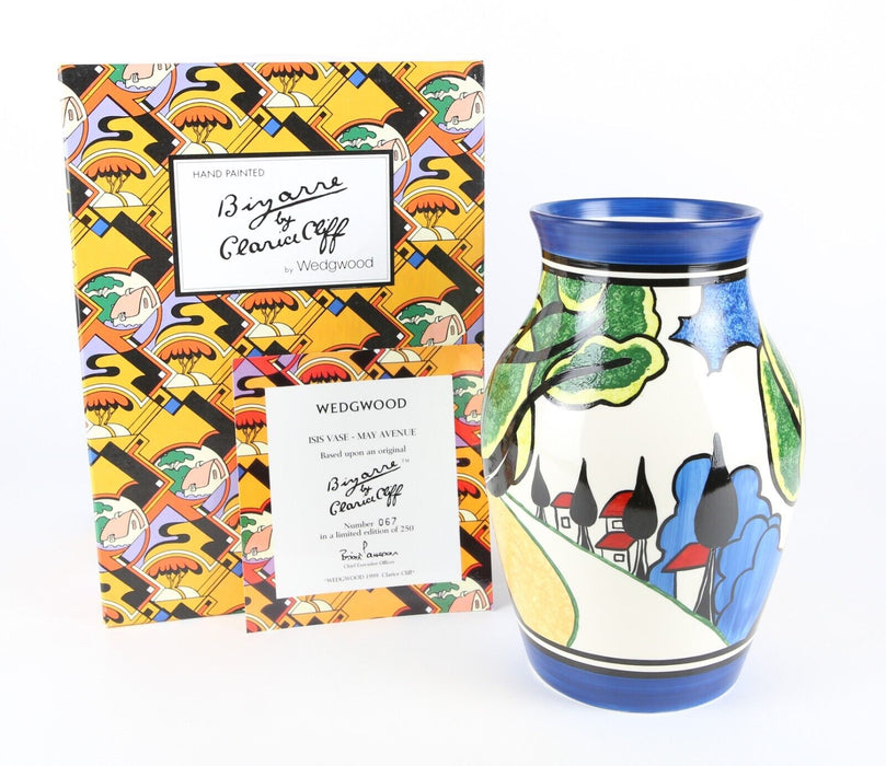 CLARICE CLIFF BY WEDGWOOD 'MAY AVENUE' LIMITED EDITION BIZARRE ISIS VASE, BOXED