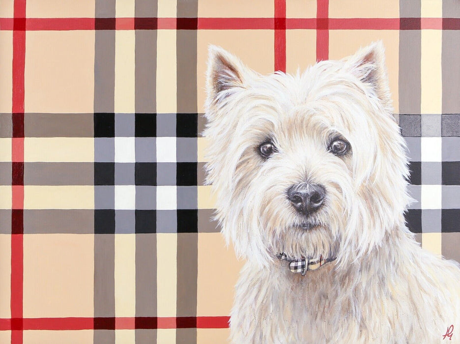 HAYLEY GOODHEAD 'BURBERRY BOY' WESTIE TERRIER DOG, ORIGINAL OIL PAINTING, SIGNED