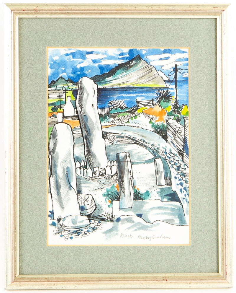 RIGBY GRAHAM, 'RIASK', ORIGINAL WATERCOLOUR & INK PAINTING, SIGNED