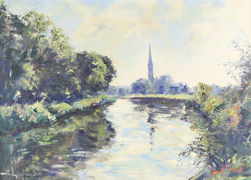 ERNEST KNIGHT 'RIVERSIDE, SALISBURY' ORIGINAL OIL LANDSCAPE PAINTING, SIGNED