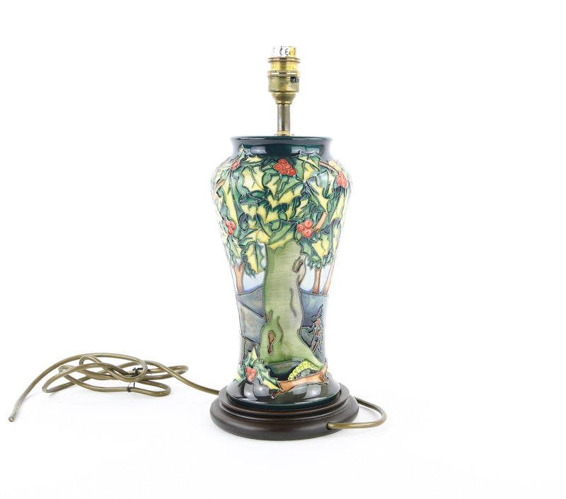 MOORCROFT POTTERY 'HOLLY HATCH' PHILIP GIBSON LARGE FLORAL TABLE LAMP VASE