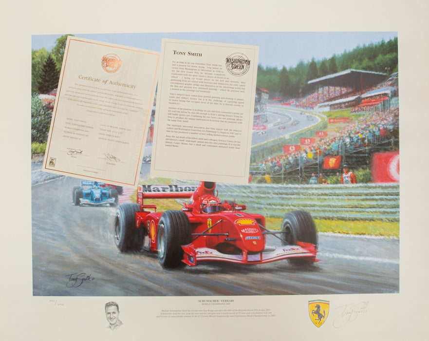 TONY SMITH 'MICHAEL SCHUMACHER FERRARI' LIMITED EDITION F1 PRINT 380/495, SIGNED