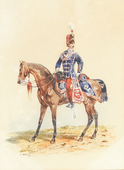 ORLANDO NORIE - MOUNTED HUSSAR, MILITARY STUDY, ORIGINAL WATERCOLOUR, SIGNED