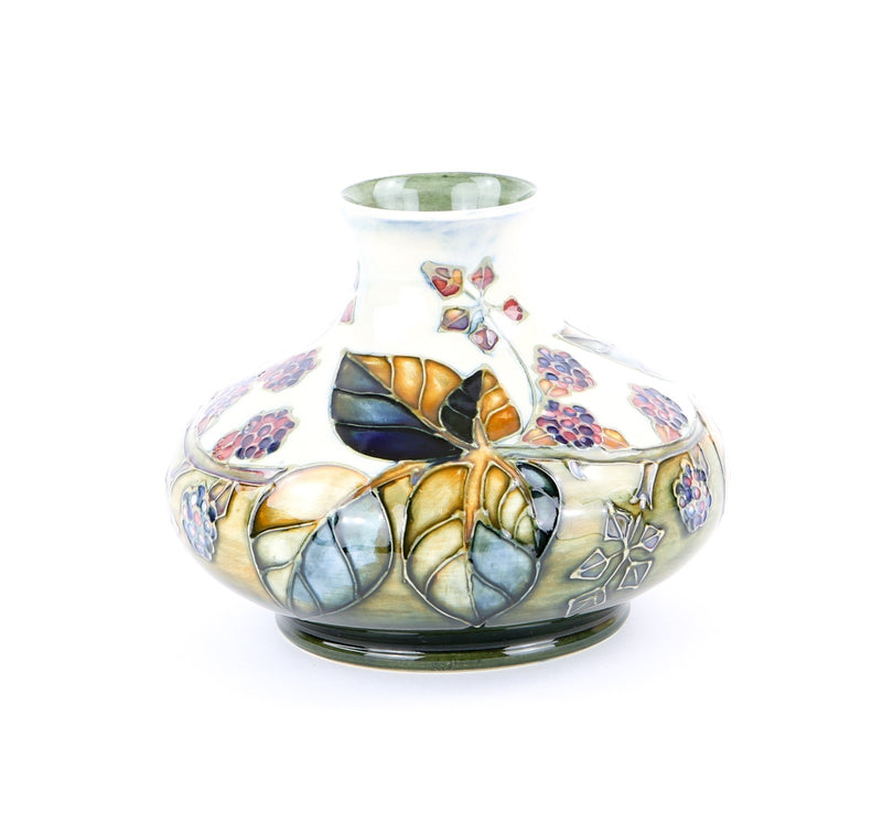 MOORCROFT POTTERY 'BRAMBLE' SALLY TUFFIN BLACKBERRIES NETTLES FLOWERS SQUAT VASE