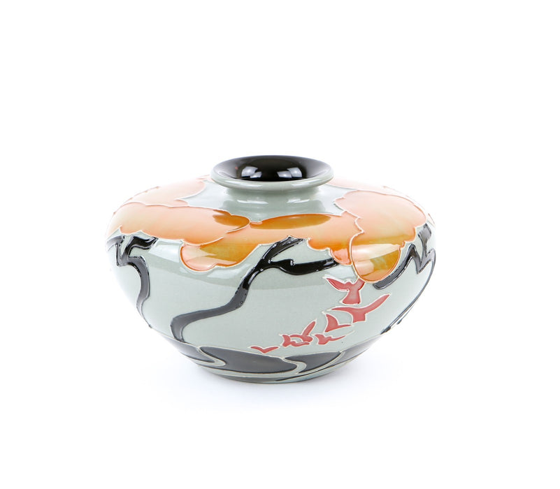 MOORCROFT POTTERY - BIRDS & TREES, 2014 TRIAL, SQUAT BULBOUS VASE