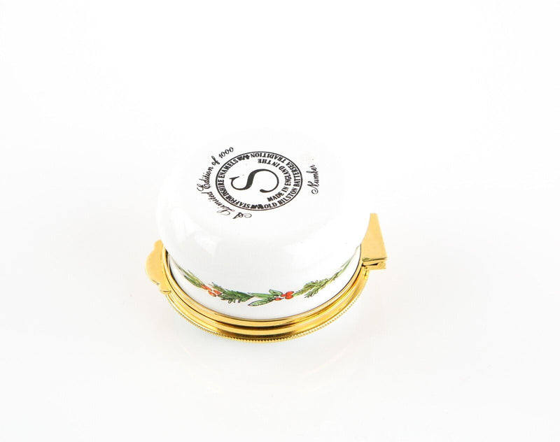 STAFFORDSHIRE 'STAFFORSHIRE 1984' SNOWMAN ENAMEL TRINKET PILL JEWELLERY BOX