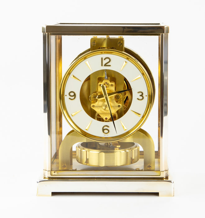 JAEGER LECOULTRE ATMOS RHODIUM PLATED SILVER COLOUR BRACKET MANTEL CLOCK, BOXED