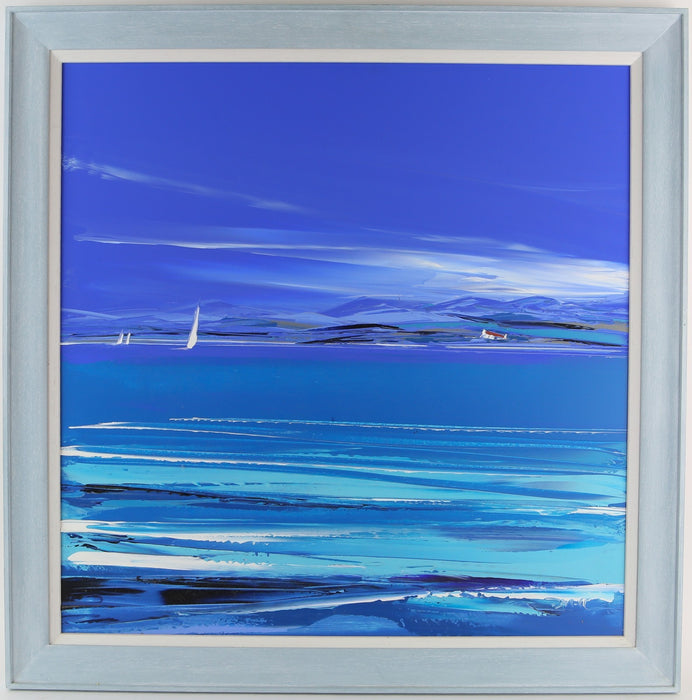 DUNCAN MACGREGOR 'DISTANT BLUE II' SAILING BOAT SEASCAPE ACRYLIC PAINTING SIGNED
