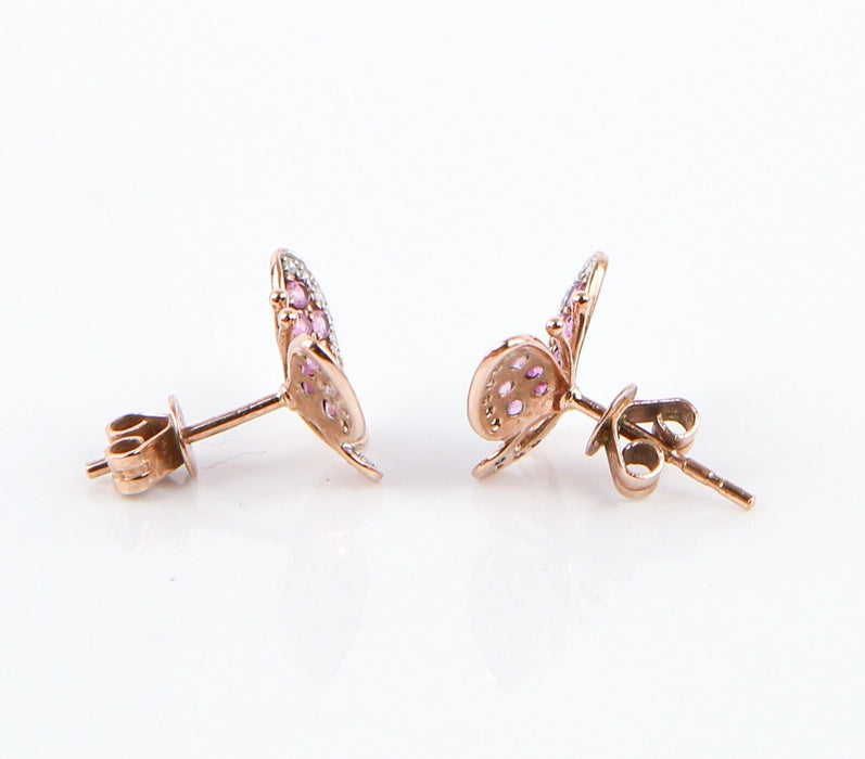 9ct ROSE GOLD & PINK/WHITE STONE BUTTERFLY STUD EARRINGS, HALLMARKED, 1.8g