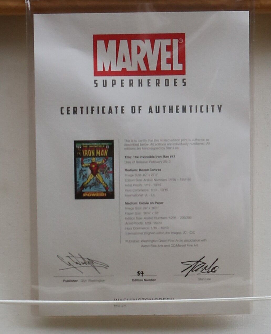 Marvel 'Invincible Iron Man #47' Stan Lee Signed Boxed Canvas