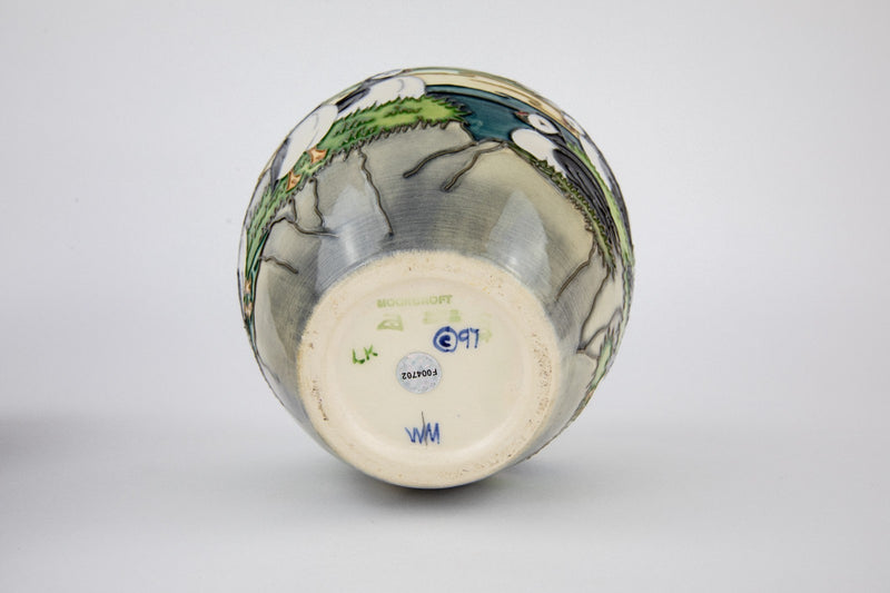 MOORCROFT POTTERY 'PUFFIN' 1997 CAROL LOVATT OVOID VASE, BOXED