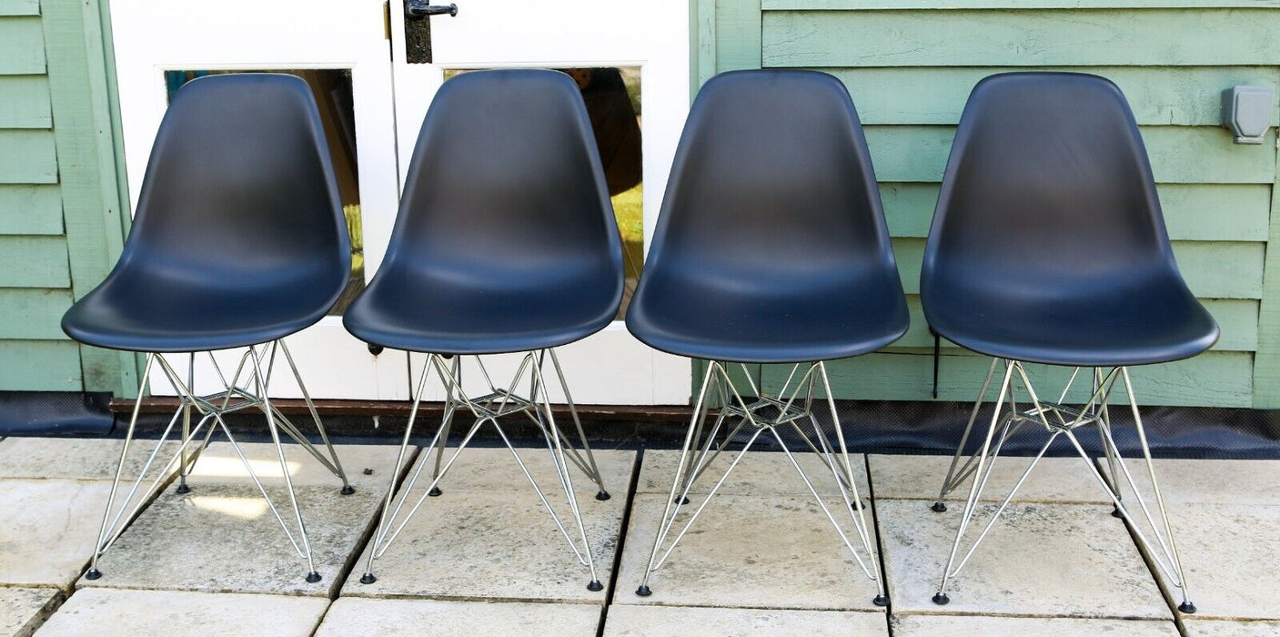 SET OF 4 EAMES DSR EIFFEL VITRA BLACK OFFICE DINING SINGLE CHAIRS ON CHROME LEGS