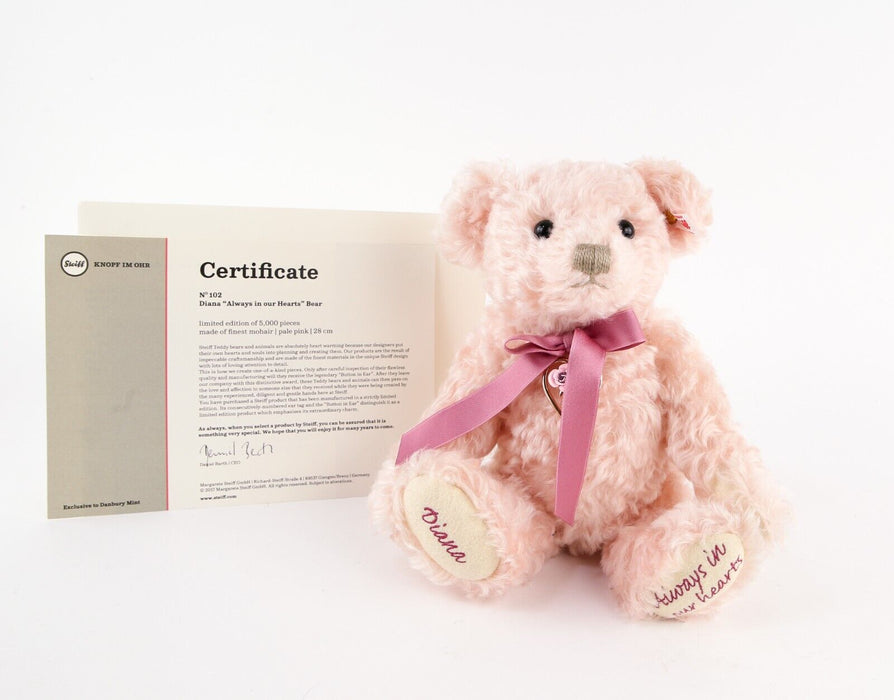 STEIFF 'DIANA, ALWAYS IN OUR HEARTS' LIMITED EDITION PINK TEDDY BEAR 690075 COA