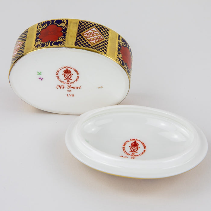 ROYAL CROWN DERBY - JAPANESE OLD IMARI 1128 OVAL LIDDED TRINKET JEWELLERY BOX