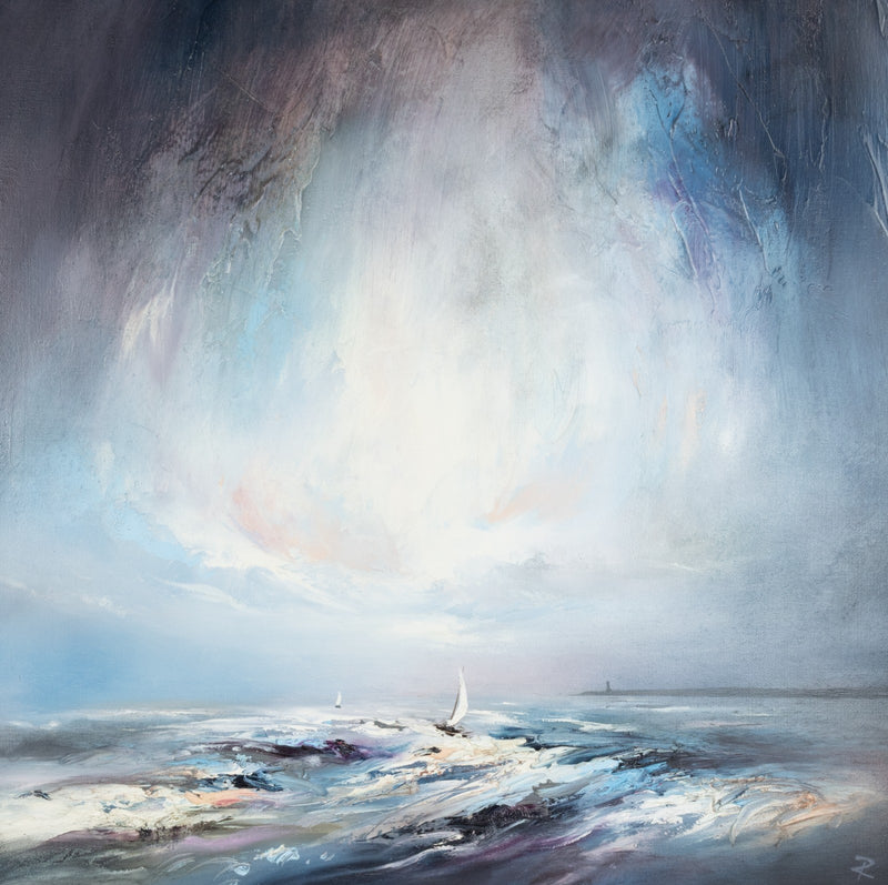 CHRIS & STEVE ROCKS, 'BLUSTERY SEAS II', STORMY SKY ORIGINAL OIL PAINTING, SIGNED