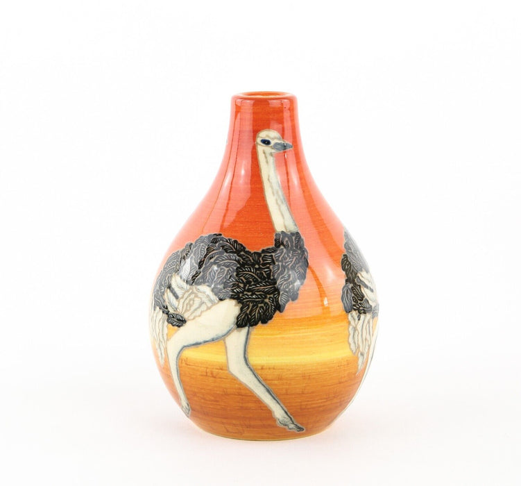 SALLY TUFFIN FOR DENNIS CHINAWORKS - OSTRICHES TUBELINED ANIMAL VASE