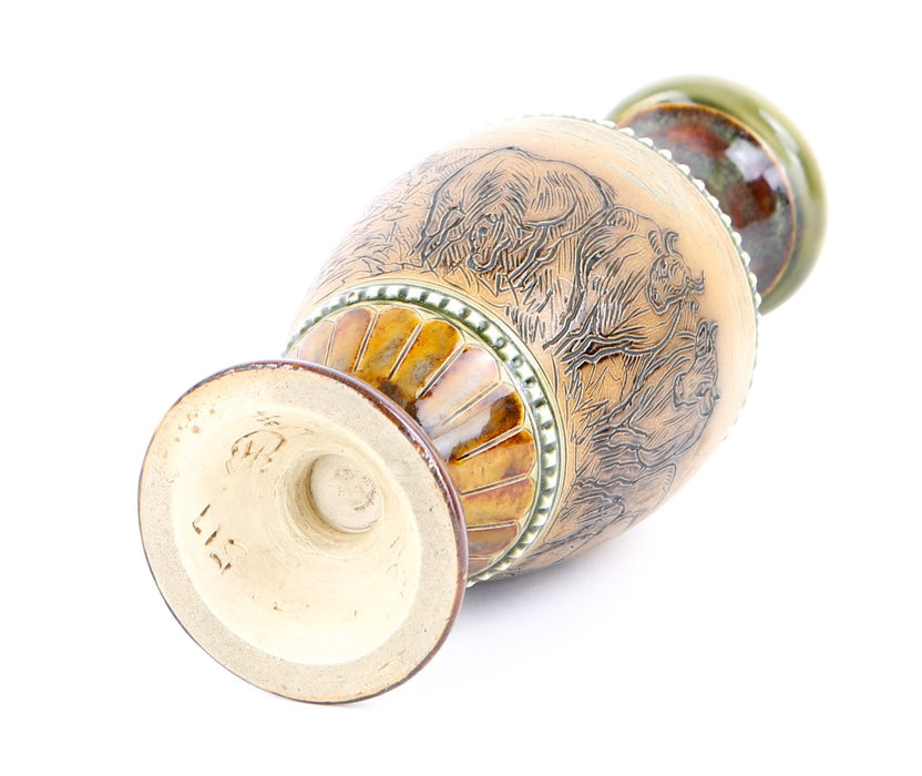 HANNAH BARLOW, DOULTON LAMBETH - HORSES & COWS GRAZING, STONEWARE BALUSTER VASE