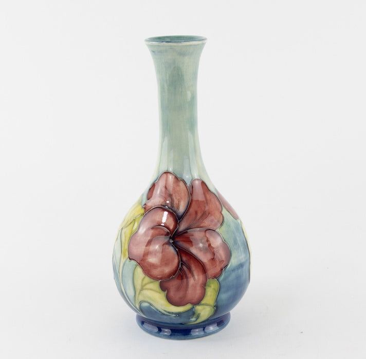 MOORCROFT POTTERY 'HIBISCUS' LARGE FLUTED BUD BOTTLE FLORAL FLOWER VASE