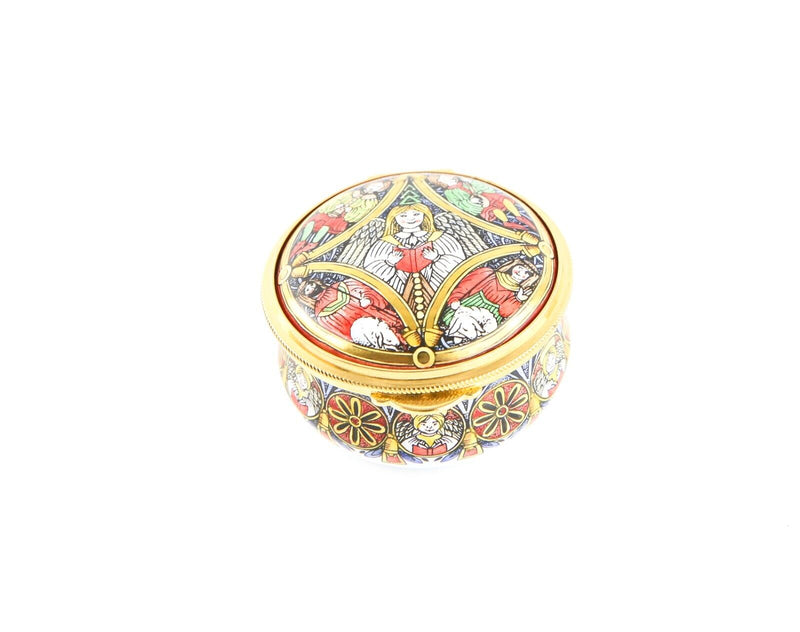 STAFFORDSHIRE 'CHRISTMAS 1995' ANGEL ENAMEL TRINKET PILL JEWELLERY BOX