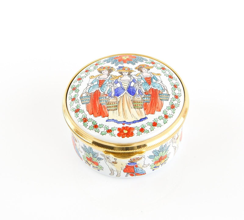 STAFFORDSHIRE 'CHRISTMAS 1992' MILKING MAIDS ENAMEL TRINKET PILL JEWELLERY BOX