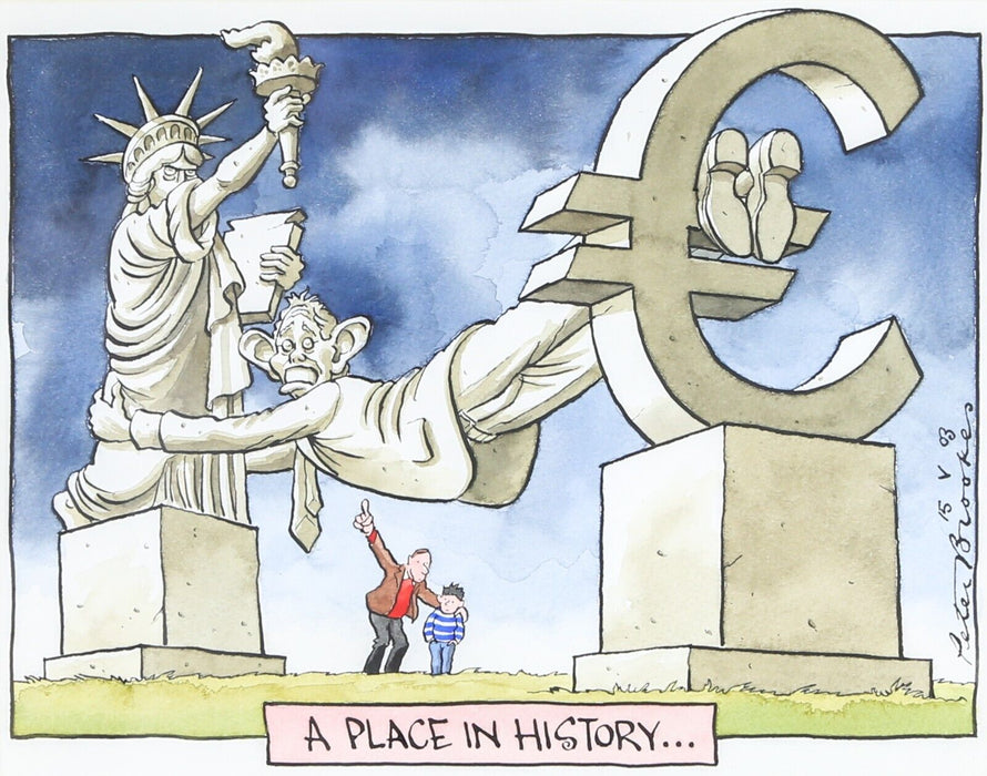 PETER BROOKES, 'A PLACE IN HISTORY', THE TIMES 2003, WATERCOLOUR PAINTING CARTOON, SIGNED