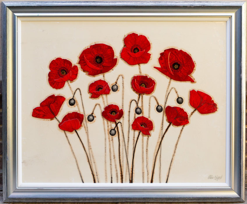 CHLOE NUGENT, 'RED POPPIES AND SEEDS VI', LARGE ORIGINAL MIXED MEDIA PAINTING