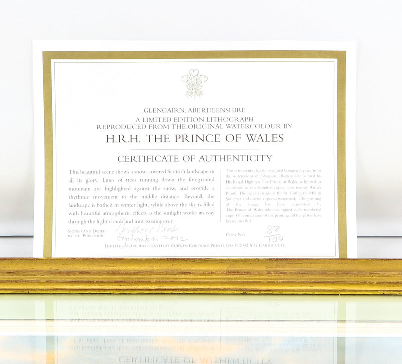 KING CHARLES III / PRINCE OF WALES 'GLENGAIRN' SIGNED LIMITED EDITION PRINT 82/100 & COA