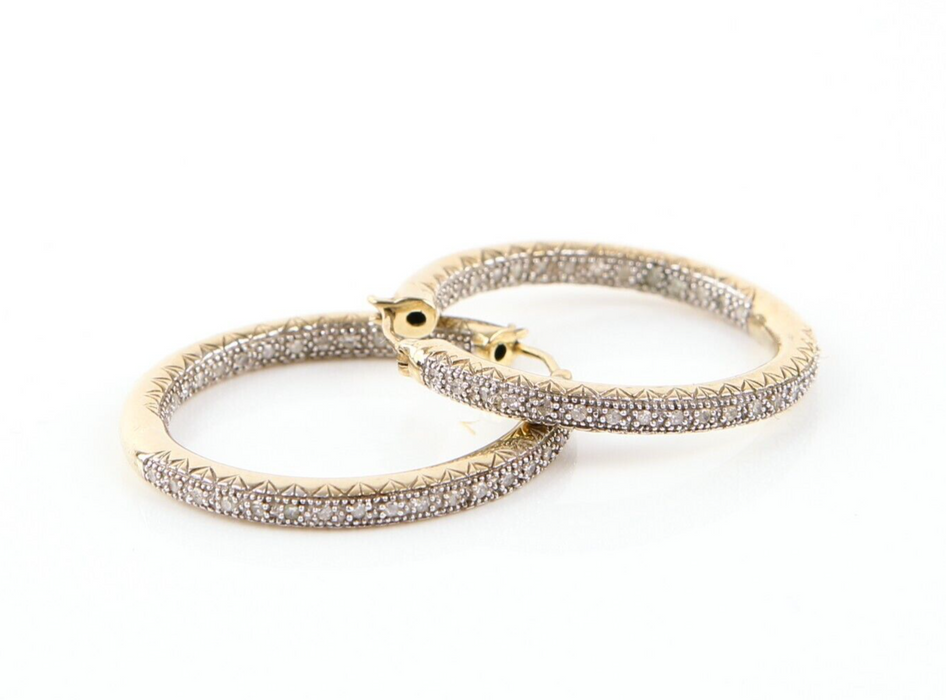 9ct YELLOW GOLD & DIAMOND HOOP EARRINGS, 7.7g, STAMPED, 30mm