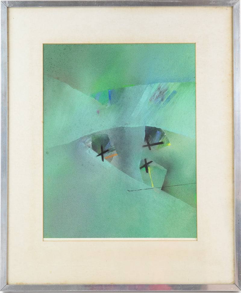 DAVID BLACKBURN, 'RAINY DAY BY THE WATER', 1975 ABSTRACT ORIGINAL PASTEL, SIGNED
