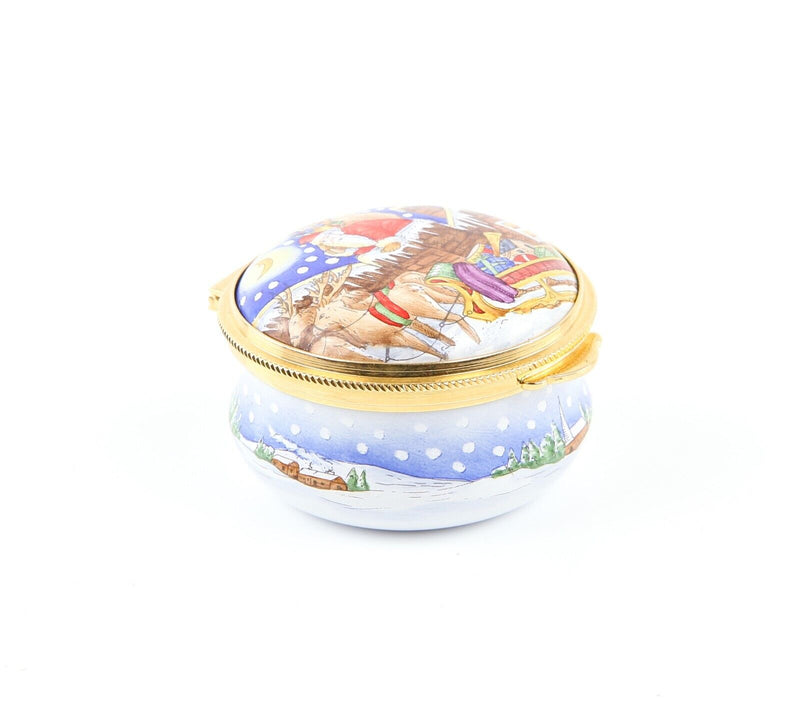 STAFFORDSHIRE 'CHRISTMAS 1992' SANTA AND SLEIGH ENAMEL TRINKET PILL BOX