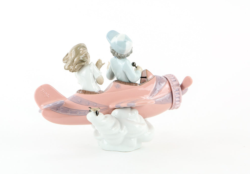 LLADRO 'DON'T LOOK DOWN' BOYS IN AEROPLANE AIRPLANE FIGURE MODEL 5698, BOXED