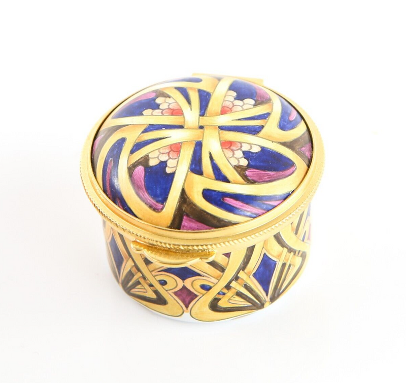 STAFFORDSHIRE LIBERTY ART DECO PATTERN 2/100 ENAMEL TRINKET PILL JEWELLERY BOX